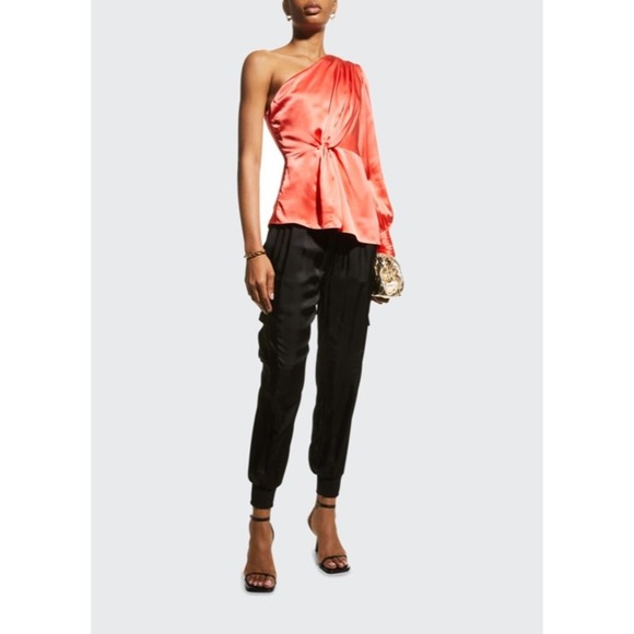 CINQ A SEPT STACE ONE SHOULDER SILK TOP IN NEON CORAL WOMEN MEDIUM B… - Picture 1 of 9